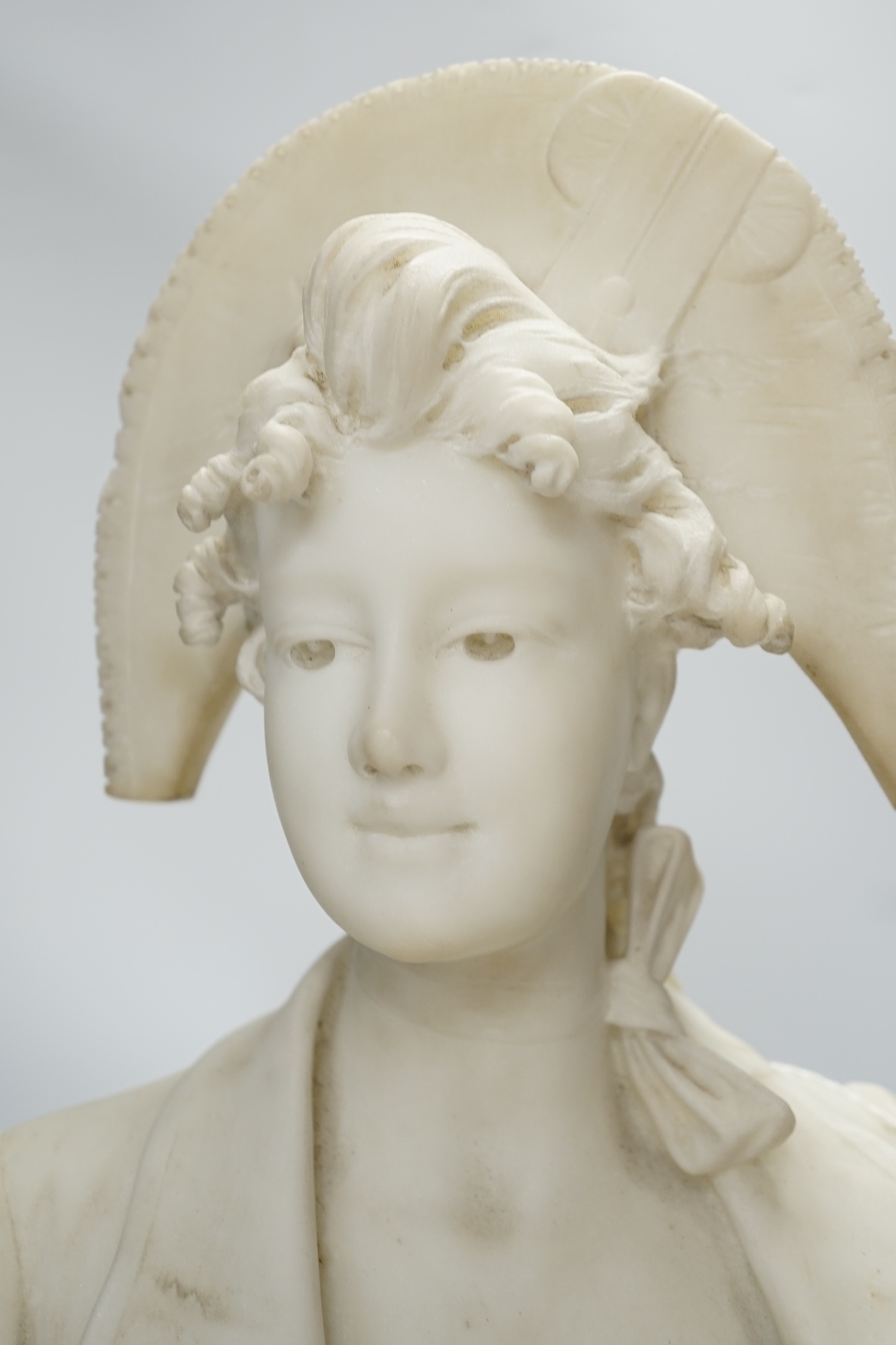 A. Piazza marble bust of a lady in a bi-corn hat, 50cm high
